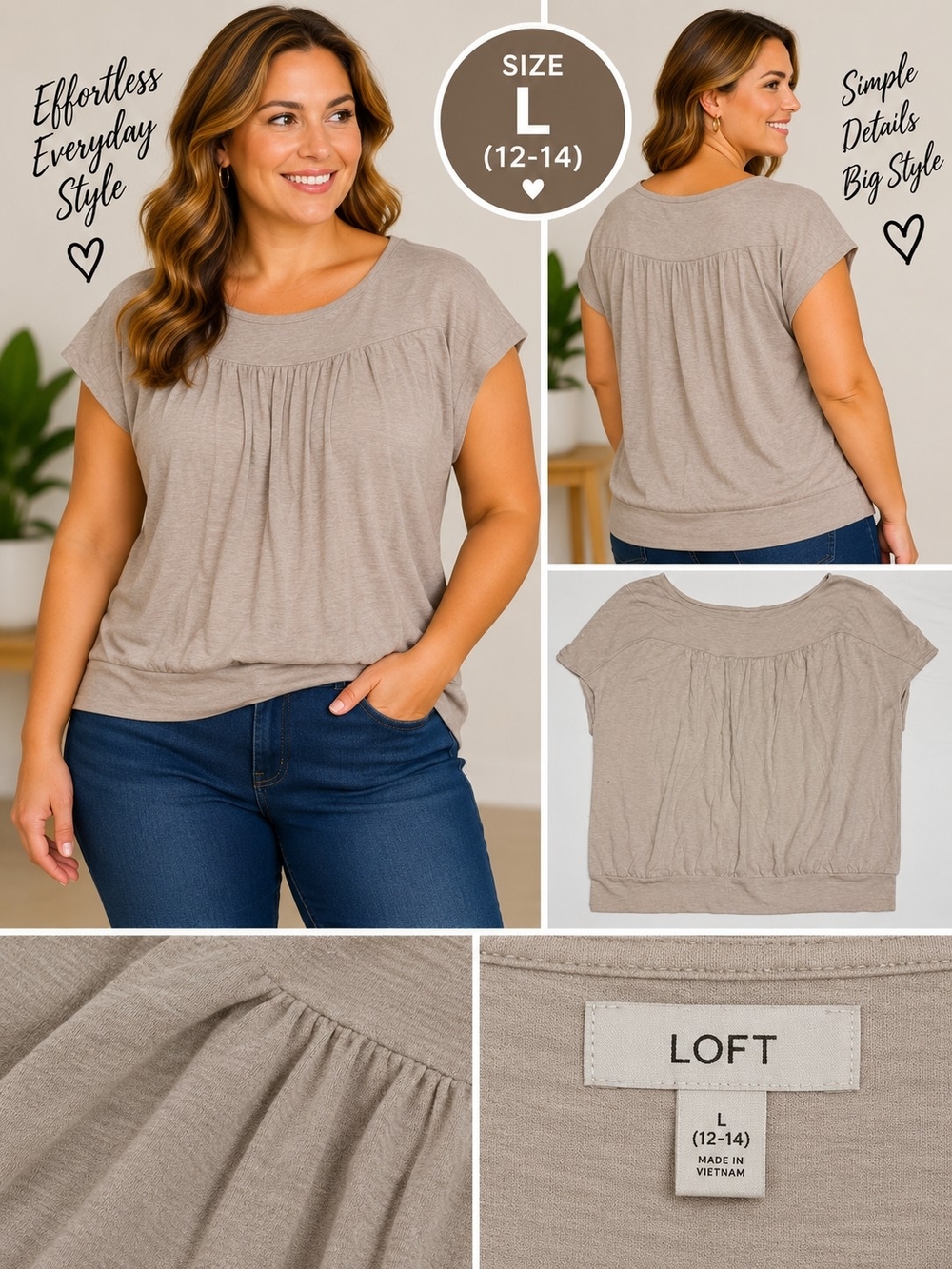 Loft Women's large brown short sleeve blouse #31